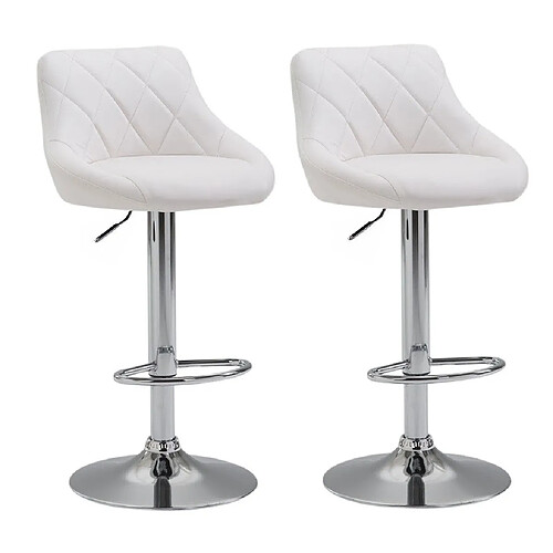 Decoshop26 2x Tabourets de bar en synthétique blanc pivotant avec repose-pieds TDB10086