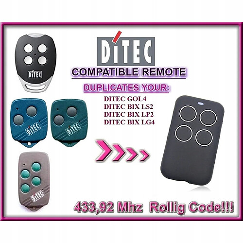 GUPBOO Télécommande Universelle de Rechange Ditec BIXLP GOL4 GOL4C BIXLG télécommande ordinateur 433.92Mhz