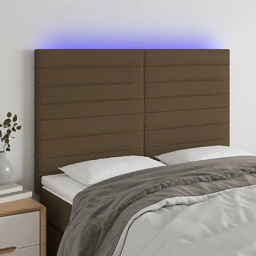 Maison Chic Tête de lit scandinave à LED,meuble de chambre Marron foncé 144x5x118/128 cm Tissu -MN33033