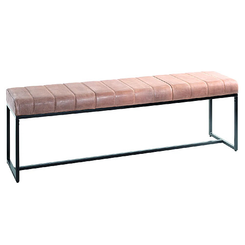 Pegane Banc 3 places en métal et cuir coloris marron - Longueur 150 x Hauteur 48 x Profondeur 38 cm