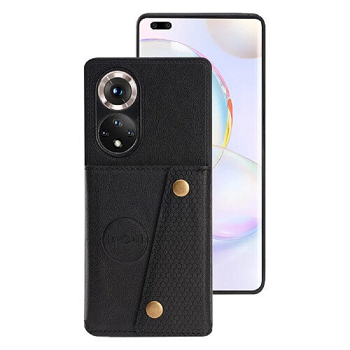 Coque en TPU + PU anti-rayures avec béquille et porte-cartes noir pour votre Huawei nova 9 Pro/Honor 50 Pro