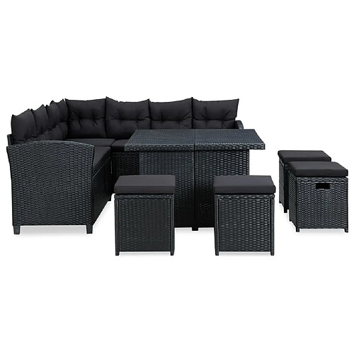 Maison Chic Salon de jardin 6 pcs + coussins - Mobilier/Meubles de jardin - Table et chaises d'extérieur Résine tressée Noir -MN24143