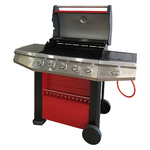 Alter Barbecue gaz 4 feux + 1 côté, couleur rouge, 156 x 58 x h121 cm