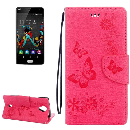 Wewoo Coque Magenta Wiko U Feel Butterflies Gaufrage étui en cuir flip horizontal avec support & Slots de cartes Portefeuille & Lanière