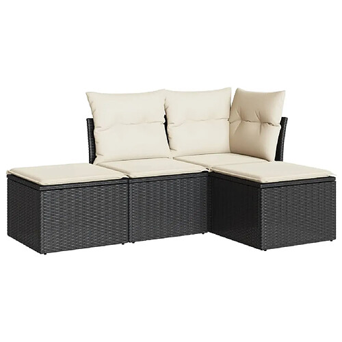 Maison Chic Salon de jardin 4 pcs avec coussins | Ensemble de Table et chaises | Mobilier d'Extérieur noir résine tressée -GKD99906