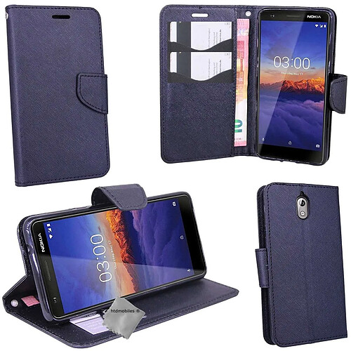 Htdmobiles Housse etui portefeuille pour Nokia 3.1 (2018) + verre trempe - NOIR / NOIR