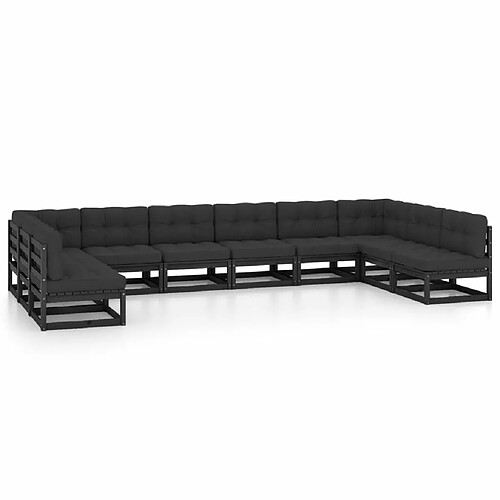 Maison Chic Salon de jardin 10 pcs + coussins - Mobilier/Meubles de jardin - Table et chaises d'extérieur Noir Bois de pin massif -MN73650