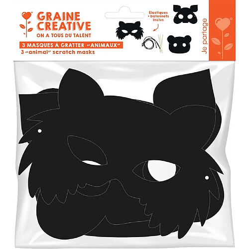 Graines Creatives Sachet de 3 masques à gratter animaux