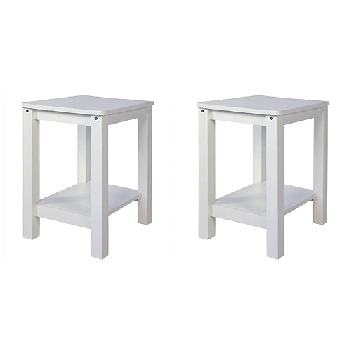 Decoshop26 Lot de 2 tables de chevet tabourets modernes et intemporels en bois blanc MOC06021