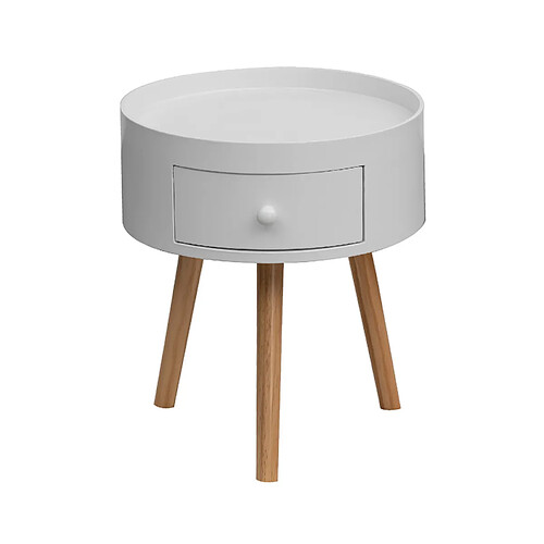 Mobili Rebecca Table De Chevet 1 Tiroir Ronde En Bois Blanc Moderne Pour Chambre À Coucher