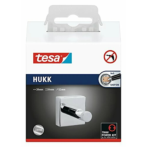 tesa® Hukk porte peignoir, finition brillante métal chromé, adhésif, technologie sans percer, 39mm x 39mm x 52mm