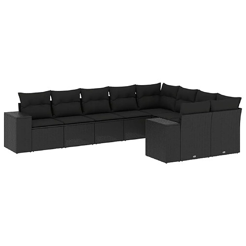 Maison Chic Salon de jardin 9 pcs avec coussins | Ensemble de Table et chaises | Mobilier d'Extérieur noir résine tressée -GKD89549