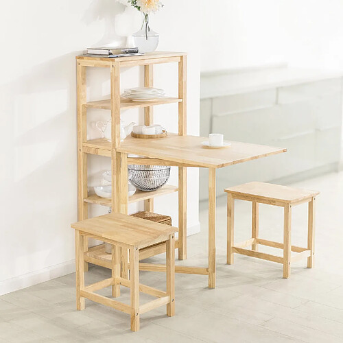 SoBuy FWT70-N Table de Salle à Manger Pliante avec étagère en Bois d'hévéa Table de Cuisine Table de Bureau Table en Bois