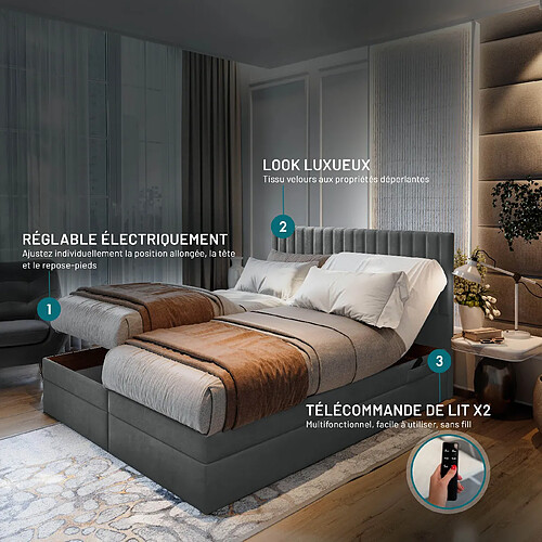 TRADA Lit adulte 140x200 ADÈLE - ensemble matelas+sommier relaxation électrique