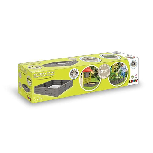 SMOBY Bac Square Garden 2 en 1 : bac a sable et carré potager - 76x76cm - Bâche de fond fournie