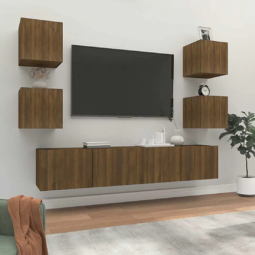 Maison Chic Ensemble de meubles TV 6 pcs | Banc TV Moderne pour salon | Meuble de Rangement - Chêne marron Bois d'ingénierie -MN77807