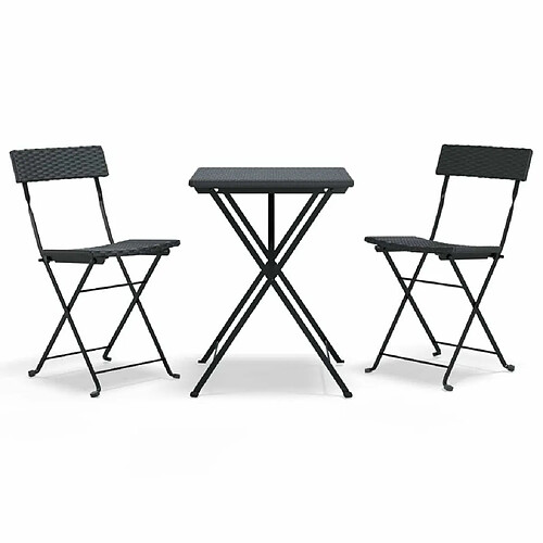 Maison Chic Table de bistro pliable et chaises d'extérieur 3 pcs,Ensemble de bistro de jardin pour relax Noir Résine tressée -GKD879522