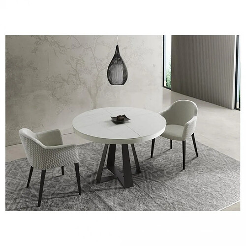 Inside 75 Table repas extensible DELIA 10 couverts 120/185x120cm pied métal noir plateau céramique blanc