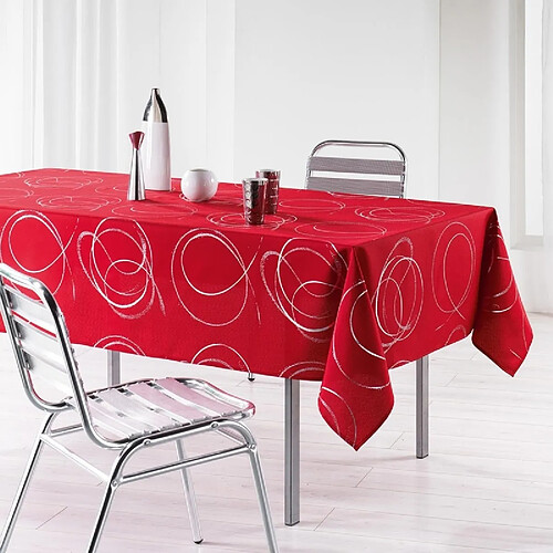 Decorline Nappe rectangle imprimé Argent bully - 150 x 240 cm - Polyester - Rouge