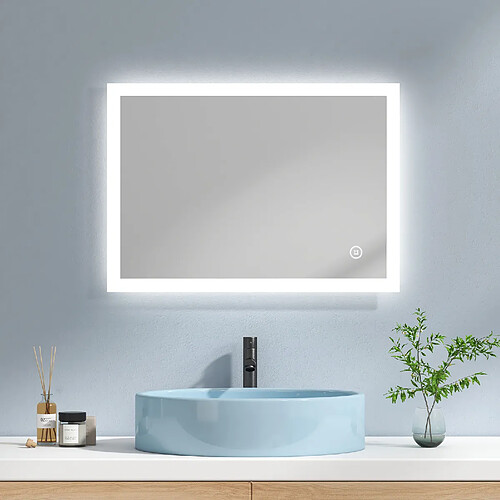 EMKE Miroir de salle de bain avec éclairage Miroir de salle de bain LED 70x50cm | Interrupteur Tactile, Anti-buée | Lumière Blanche Froide