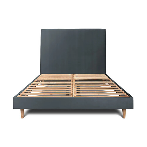 Sommeil de plomb Lit 140x200cm avec tête de lit tapissier velours et sommier kit gris anthracite - Hauteur totale : 29cm