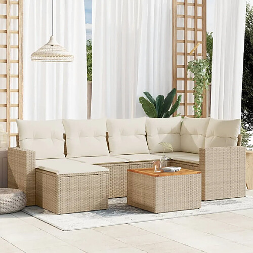 vidaXL Salon de jardin avec coussins 7 pcs beige résine tressée