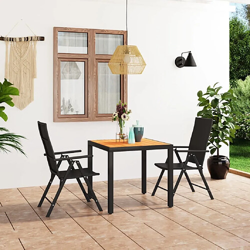 Salle à manger de jardin 3 pcs,Table et chaise à dîner Noir et marron -MN66814