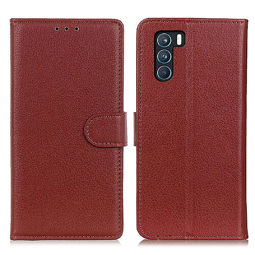 Etui en PU texture litchi, marron pour votre Oppo K9 Pro