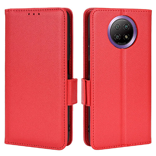 Etui en PU texture litchi, fermoir aimanté rouge pour votre Xiaomi Redmi Note 9 5G/Note 9T 5G