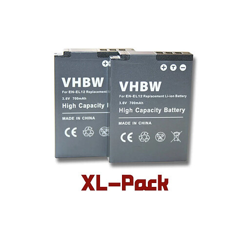 vhbw 2 x Li-Ion Batterie 700mAh (3.6V) pour appareil photo, caméscope Nikon CoolPix P330, P340, P300, P310 comme EN-EL12.