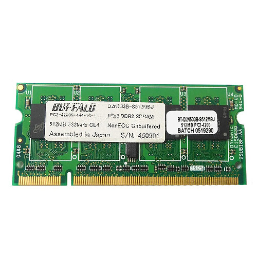 512Mo RAM PC Portable SODIMM BUFFALO D2N533B-S512MBJ DDR2 PC2-4200S 533MHz CL4 · Occasion