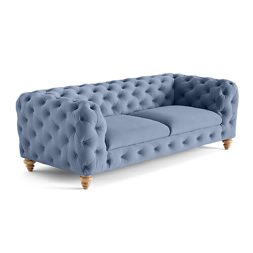 Lisa Design Walter - canapé 3 places chesterfield en velours - pieds bois