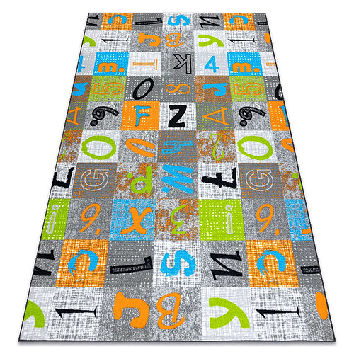 RUGSX Moquette pour enfants JUMPY Patchwork, Lettres, Chiffres gris orange bleu 100x200 cm