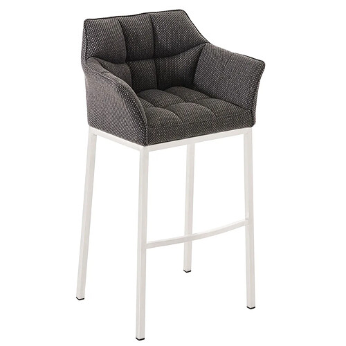 Decoshop26 Tabouret de bar chaise haute de comptoir couture carrées assise en tissu gris 4 pieds stables en métal blanc 10_0004762