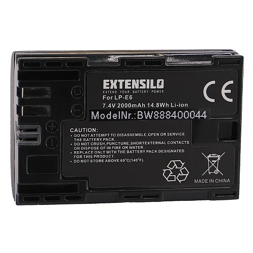 Vhbw EXTENSILO Batterie compatible avec Canon EOS 80D, R, 90D, Ra, R5, R6, 7D Mark II appareil photo, reflex numérique (2000mAh, 7,4V, Li-ion)