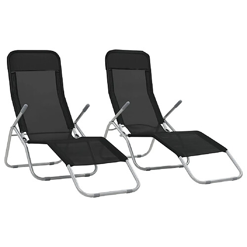 Helloshop26 Chaises longues transat pliables 2 pices textilène noir 02_0011951