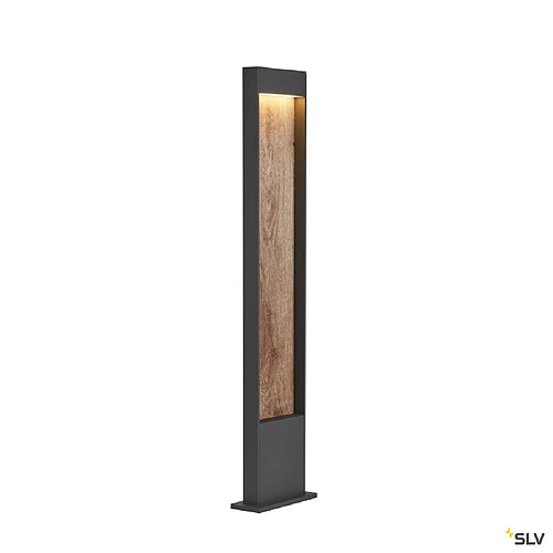 Borne extérieur SLV FLATT 100 anthracite/imitation bois avec LED intégrée pour éclairage extérieur, Hauteur 100 cm