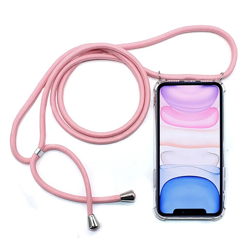 Wewoo Coque Souple pour téléphone portable TPU transparente anti-chute à quatre coins avec lanière iPhone 11 rose