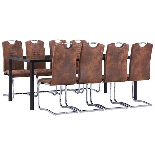 vidaXL Ensemble de salle à manger 9 pcs Similicuir daim Marron