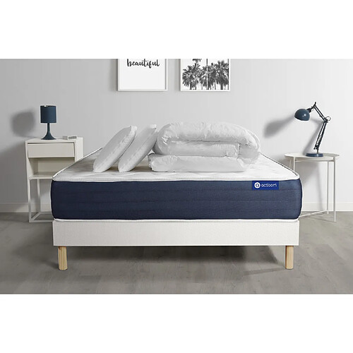 ACTISOM Pack prêt à dormir matelas Latex et Mémoire de forme ACTILATEX SLEEP 140x200 cm + sommier KIT blanc + 2 oreillers + couette