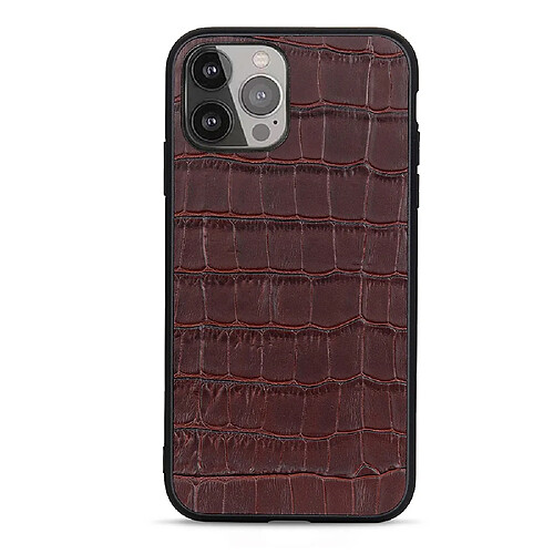 Coque en TPU + cuir véritable anti-rayures en peau de crocodile marron pour votre Apple iPhone 13 Pro Max 6.7 pouces