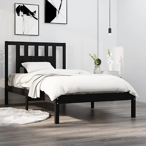 vidaXL Cadre de lit sans matelas noir bois massif 100x200 cm