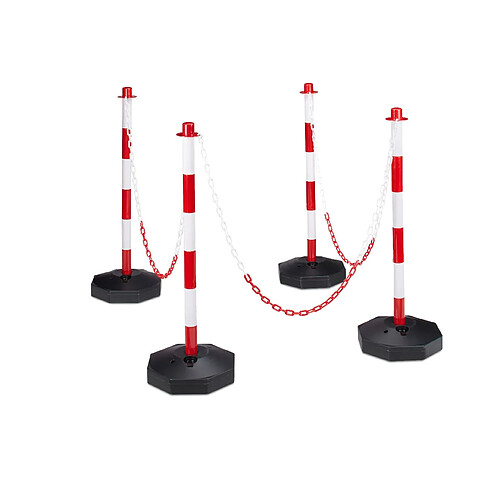 Helloshop26 Lot de 4 poteaux barrière de signalisation et délimitation parking blanc et rouge 13_0002310