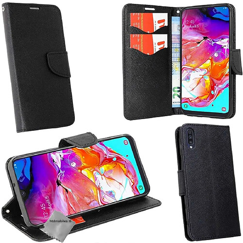 Htdmobiles Housse etui portefeuille pour Samsung Galaxy A70 + film ecran - NOIR / NOIR