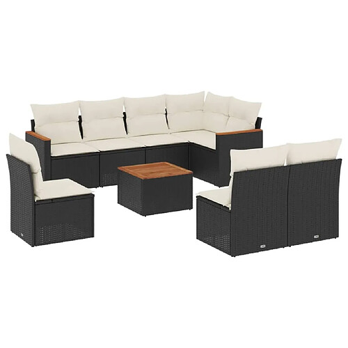 Maison Chic Salon de jardin 9 pcs avec coussins | Ensemble de Table et chaises | Mobilier d'Extérieur noir résine tressée -GKD62372