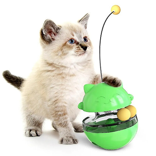 Jouet Interactif pour Chat, Jouet pour Chat Tumbler 4 en 1 avec Double Balle et Bâton, Distributeur de Nourriture pour Chat Facile à Nettoyer Jouet pour Chat pour la Chasse Jouer à Manger à l'Intérieur (Vert