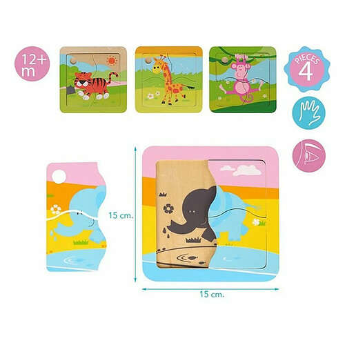 BigBuy Fun Puzzle Kiokids 4 pcs (15 x 15 cm)