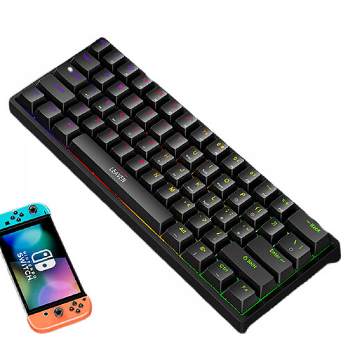 General Clavier de jeu, touches multimédia, touches anti-ghosting, clavier d'ordinateur silencieux rétroéclairé à LED arc-en-ciel à 61 touches, clavier filaire USB étanche pour PC Mac Xbox(noir)