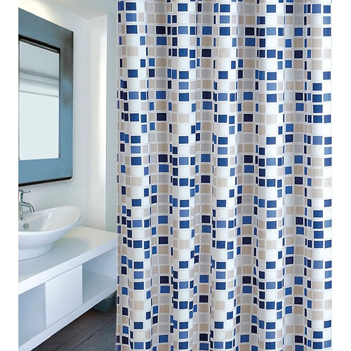 MSV Rideau de douche Polyester MOSAIKO 180x200cm QUALITÉ PREMIUM Bleu - Anneaux inclus