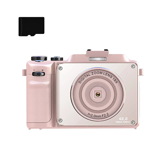 INF Appareil photo à double objectif numérique 4K 48MP avec zoom 18X et carte 32 Go Pink